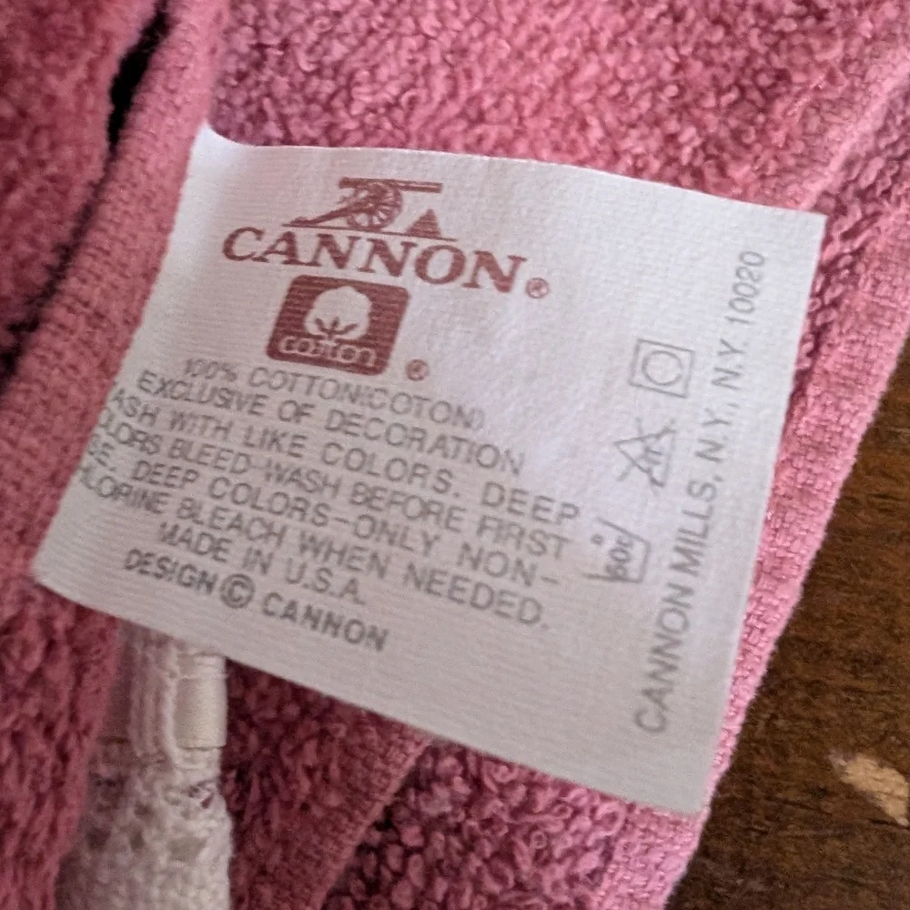 Vintage Cannon White Floral Lace Trim Towel Set Pink Mauve Rose Shabby Chic